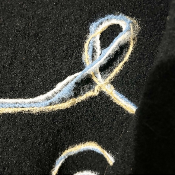 Vintage Carole Little Boiled Wool Cardigan Jacket Black- Yellow Blue White Swirl - Picture 12 of 16